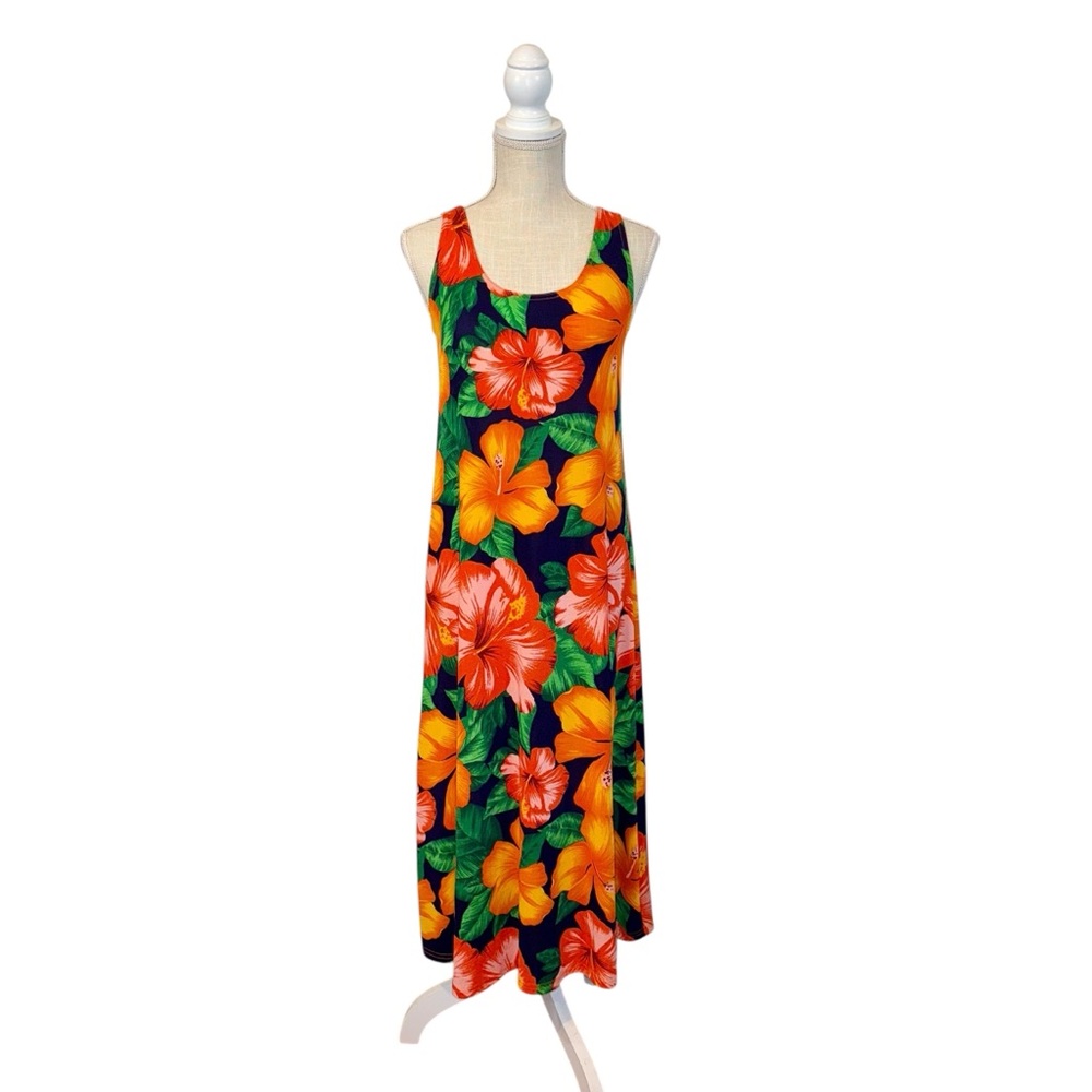 Vtg Royal Creations Hawaiian Slinky Dress Womens Small Bright Colorful Floral